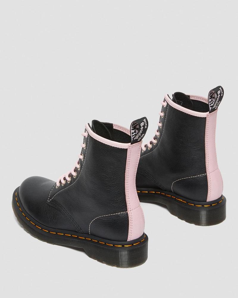 Dr Martens 1460 Contrast Leren Veterlaarzen Dames Zwart Roze | NL 619KOR